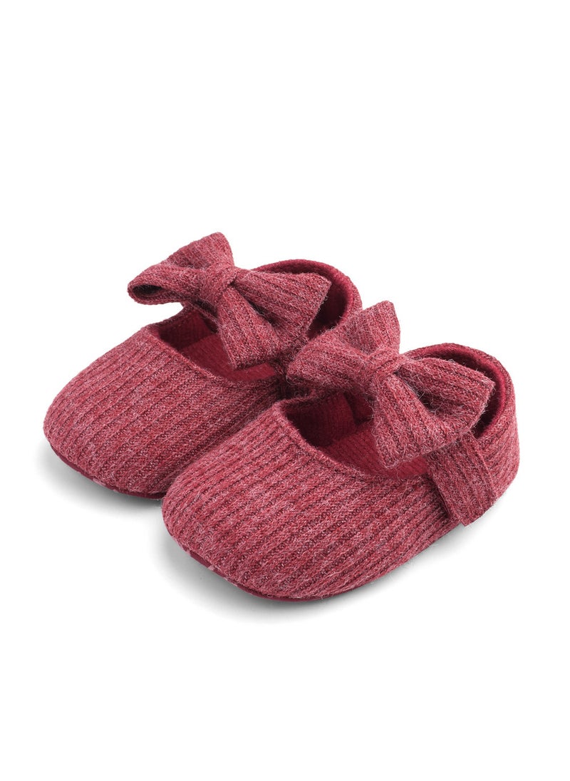 Baby Flower Soft Sole Walking ShoesBurgundy Bow Burgundy Bow