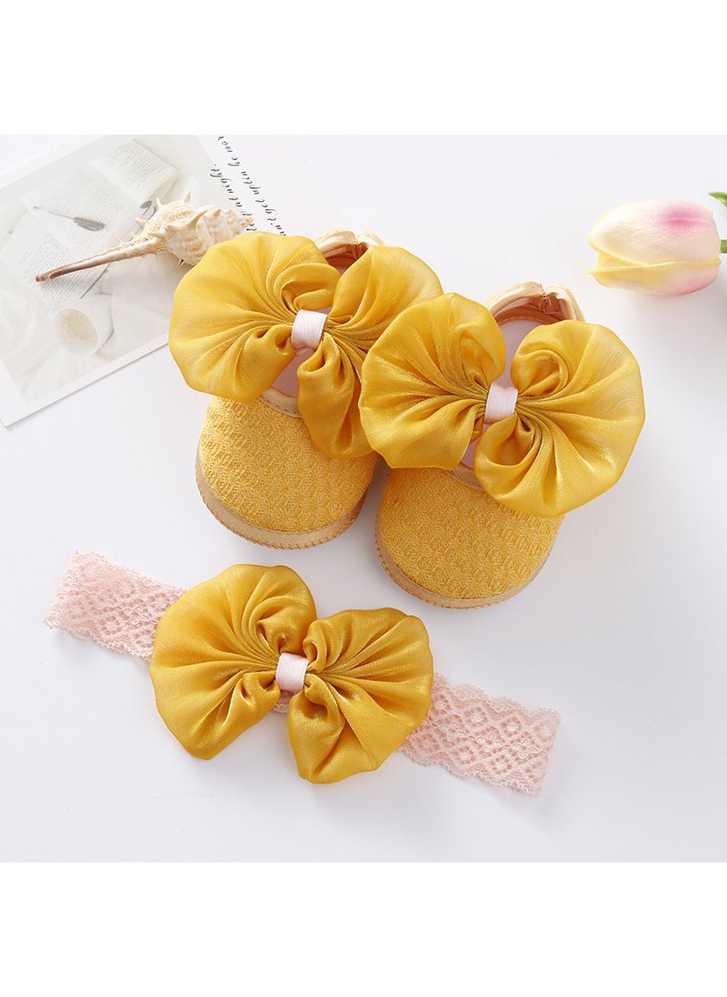 2022 new spring and autumn baby shoes hair band suit 0-1 year old baby shoes soft bottom toddler princess shoes 3-8 monthsSilky bow yellow + hair band Silky bow yellow + hair band