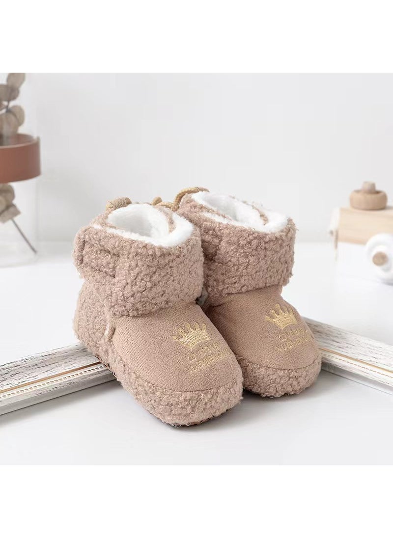 Infant Cotton Shoes Soft Sole Velcro Winter BootKhaki Crown (fleece-lined thickened) Khaki Crown (fleece-lined thickened)