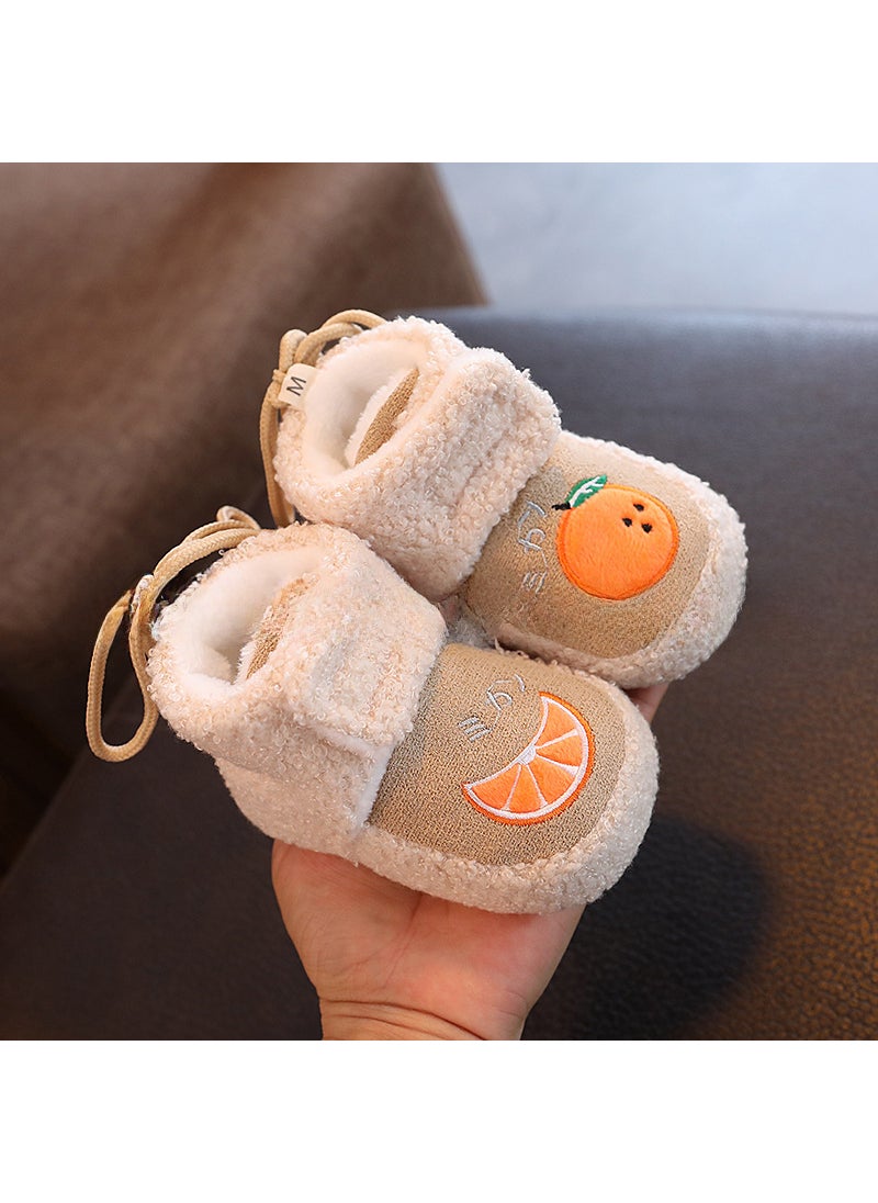 Infant Cotton Shoes Soft Sole Velcro Winter BootKhaki orange Velcro (fleece-lined thick) Khaki orange Velcro (fleece-lined thick)