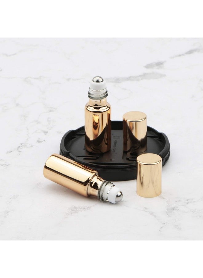 8Pcs Glass Roller Bottles, 5Ml Uv Coated Glass Roller Bottles With Stainless Steel Roller Balls Opener & Funnel, Roll-On Bottles Vials For Essential Oil Perfume, Gold Metallic Caps
