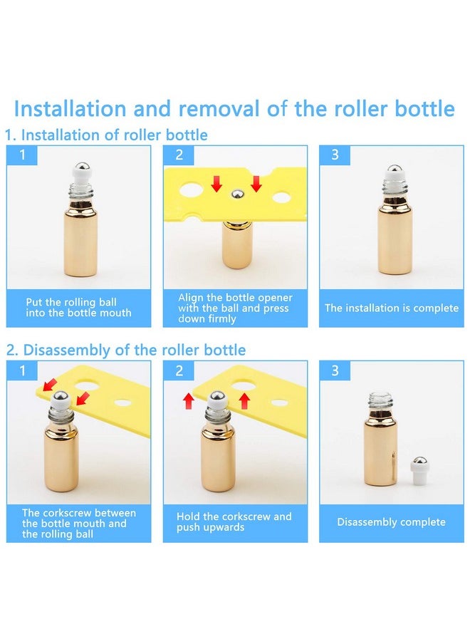 8Pcs Glass Roller Bottles, 5Ml Uv Coated Glass Roller Bottles With Stainless Steel Roller Balls Opener & Funnel, Roll-On Bottles Vials For Essential Oil Perfume, Gold Metallic Caps
