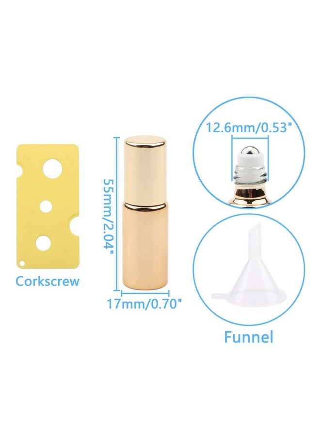 8Pcs Glass Roller Bottles, 5Ml Uv Coated Glass Roller Bottles With Stainless Steel Roller Balls Opener & Funnel, Roll-On Bottles Vials For Essential Oil Perfume, Gold Metallic Caps
