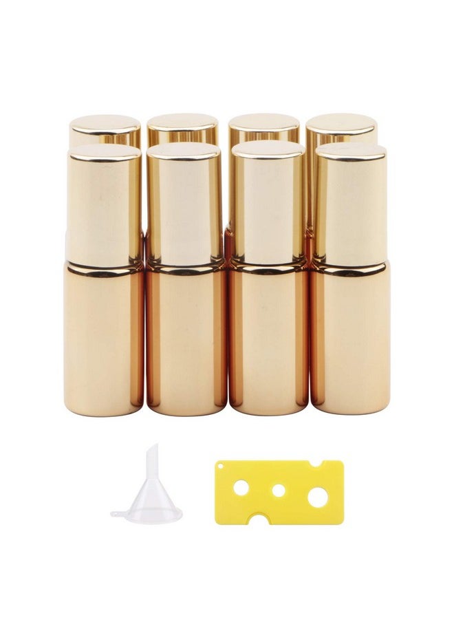 8Pcs Glass Roller Bottles, 5Ml Uv Coated Glass Roller Bottles With Stainless Steel Roller Balls Opener & Funnel, Roll-On Bottles Vials For Essential Oil Perfume, Gold Metallic Caps