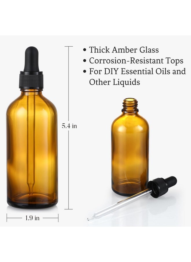 4 Pack, 4Oz Amber Glass Dropper Bottles With 1 Funnel & 4 Lables - 120Ml Dark Brown Tincture Bottles With Eye Droppers - Leakproof Travel Bottles For Essential Oils, Liquids