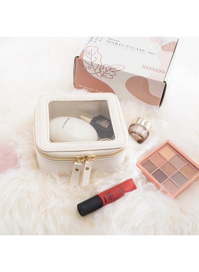 Clear Makeup Bag Small, Mini Travel Toiletry Bag Cosmetic Bags Organizer, Tsa Approved Clear Makeup Case Pouch With Zipper, Car Essentials For Women Men(Mini-White)