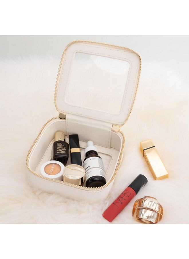 Clear Makeup Bag Small, Mini Travel Toiletry Bag Cosmetic Bags Organizer, Tsa Approved Clear Makeup Case Pouch With Zipper, Car Essentials For Women Men(Mini-White)
