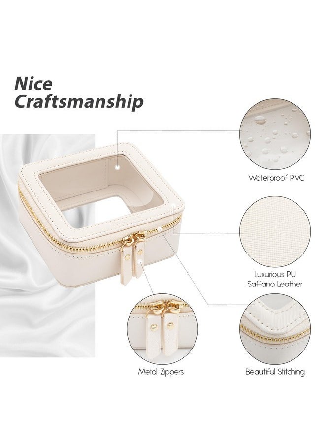 Clear Makeup Bag Small, Mini Travel Toiletry Bag Cosmetic Bags Organizer, Tsa Approved Clear Makeup Case Pouch With Zipper, Car Essentials For Women Men(Mini-White)