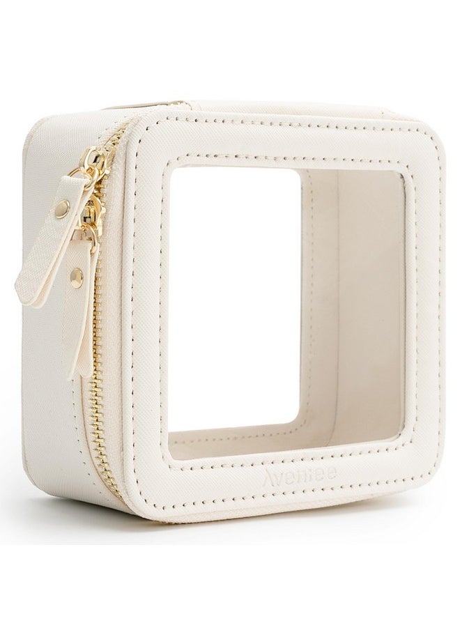 Clear Makeup Bag Small, Mini Travel Toiletry Bag Cosmetic Bags Organizer, Tsa Approved Clear Makeup Case Pouch With Zipper, Car Essentials For Women Men(Mini-White)