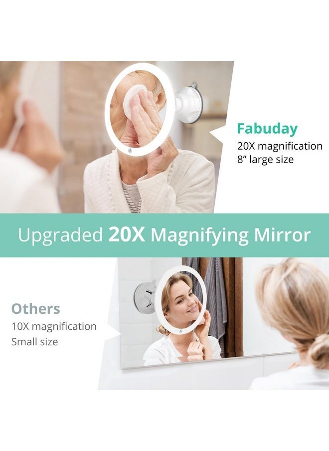 20X Lighted Magnifying Mirror, Upgraded Lighted Makeup Mirror With Magnification, Led Magnified Mirror With Suction Cup For Bathroom, Light Up Mirror For Makeup, Portable Travel Mirror