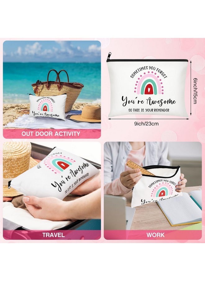 10 Pieces Inspirational Canvas Makeup Bags For Women Bulk Rainbow Canvas Makeup Bags Cosmetic Bag With Zipper Friendship Gift Travel Toiletry Bag Pouch(Tree Style)