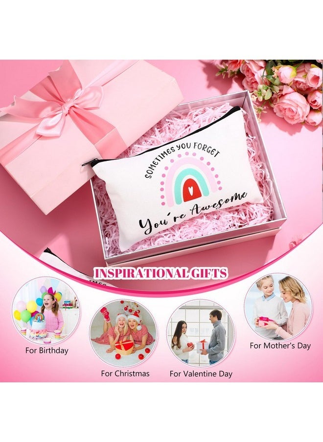 10 Pieces Inspirational Canvas Makeup Bags For Women Bulk Rainbow Canvas Makeup Bags Cosmetic Bag With Zipper Friendship Gift Travel Toiletry Bag Pouch(Tree Style)