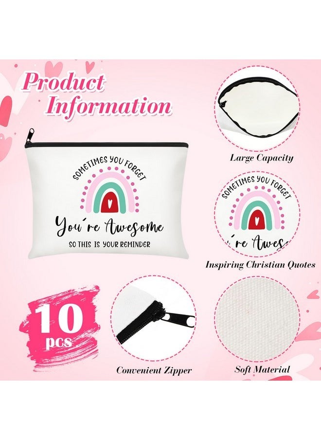 10 Pieces Inspirational Canvas Makeup Bags For Women Bulk Rainbow Canvas Makeup Bags Cosmetic Bag With Zipper Friendship Gift Travel Toiletry Bag Pouch(Tree Style)