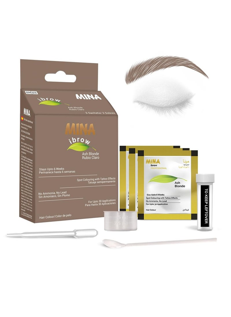 Mina ibrow Tint kit Ash Blond|Long Lasting Natural Spot coloring and Brow Tinting Powder, Water and Smudge Proof | No Ammonia, No Lead with 100% Gray Converge Upto 30 Application