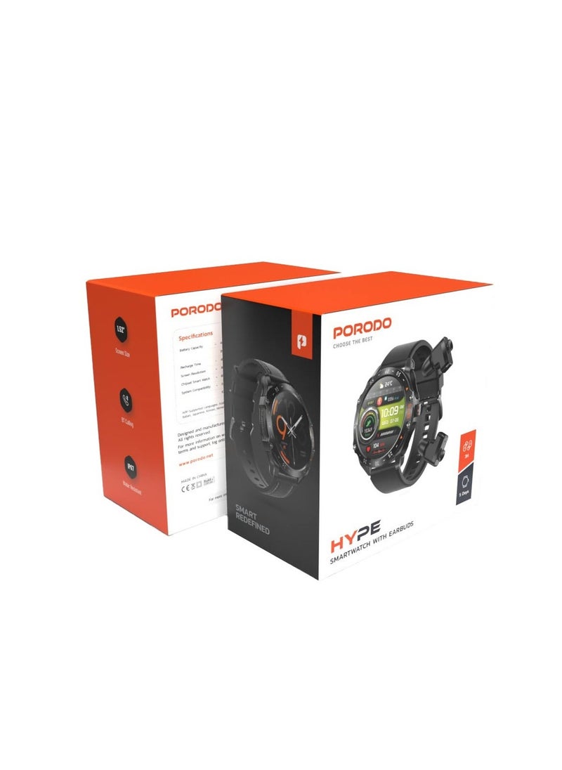 Porodo Hype Smartwatch With Earbuds - Black