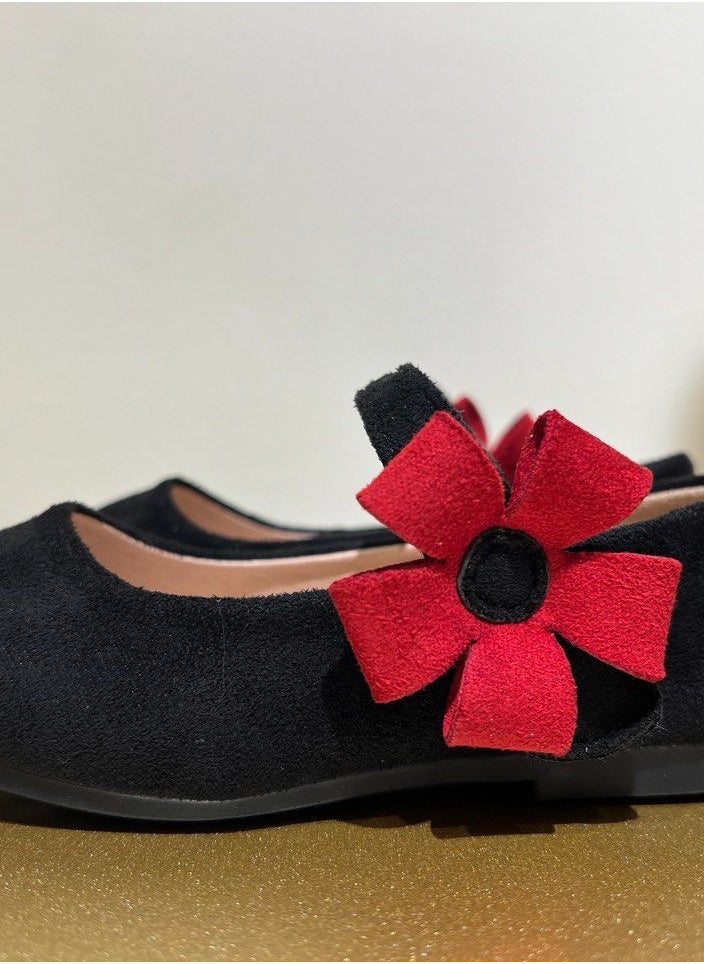 Kids Black Velvet Shoes with Red Flower Party Shoes for Birthday and Special Occasions Kids Shoes