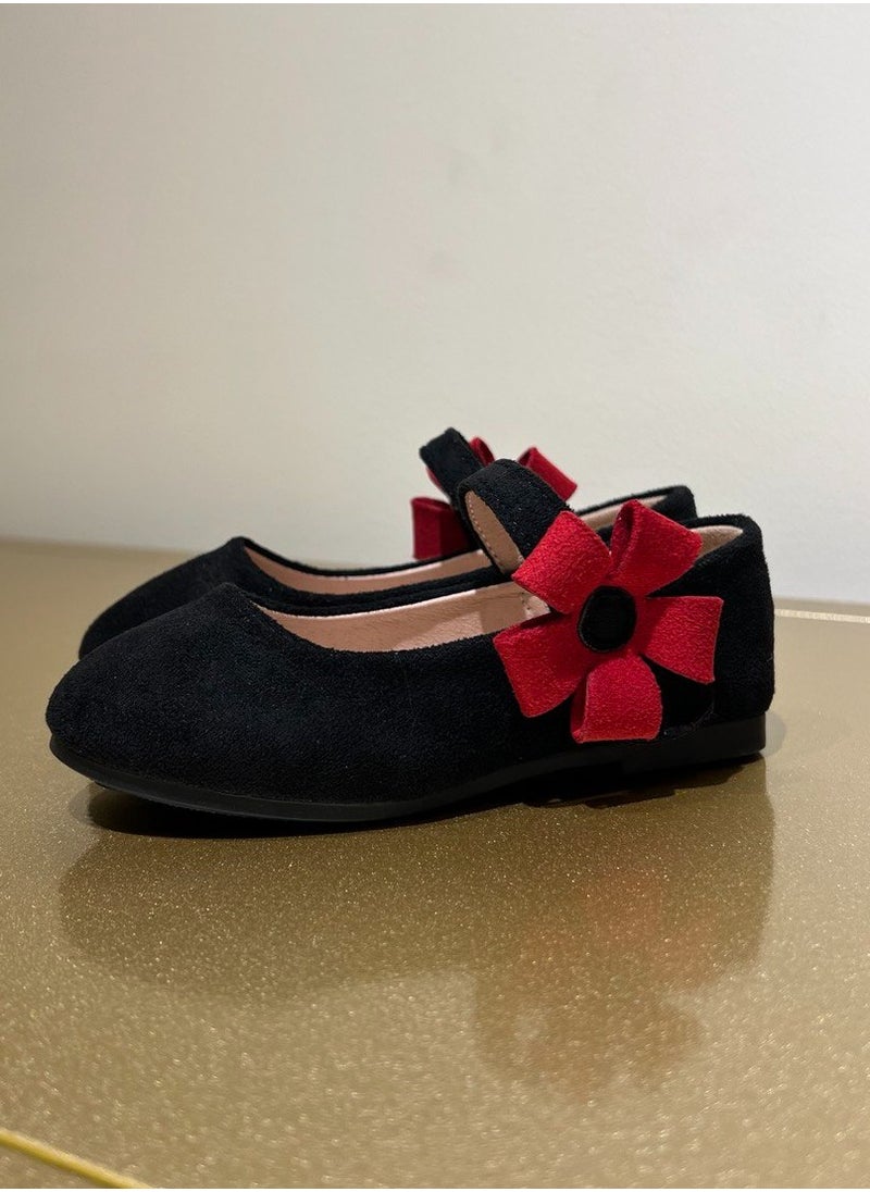 Kids Black Velvet Shoes with Red Flower Party Shoes for Birthday and Special Occasions Kids Shoes