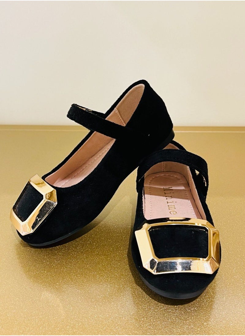 Kids Black Velvet Shoes with Gold Buckle Party Shoes Birthday and Special Occasions Kids Shoes