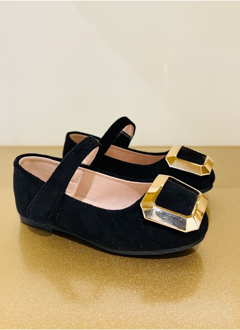 Kids Black Velvet Shoes with Gold Buckle Party Shoes Birthday and Special Occasions Kids Shoes