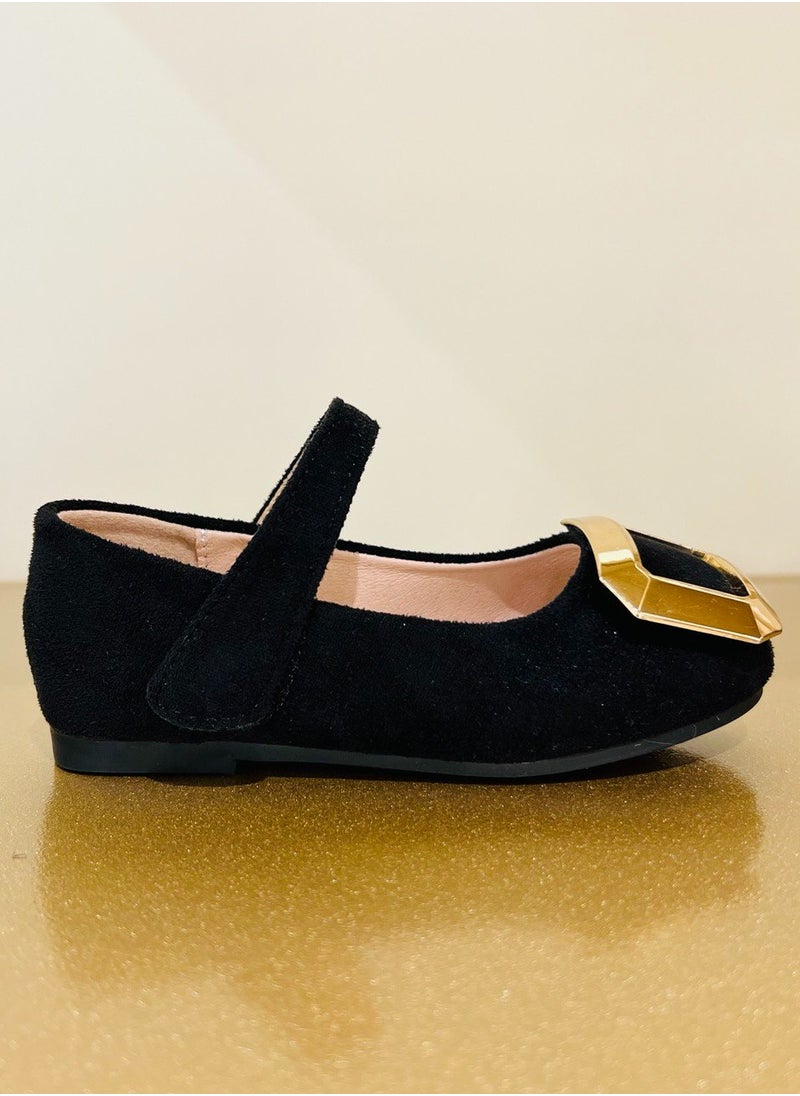 Kids Black Velvet Shoes with Gold Buckle Party Shoes Birthday and Special Occasions Kids Shoes