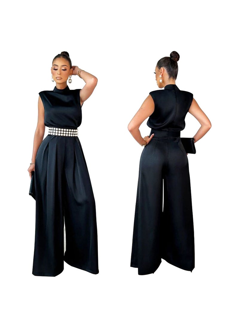 2022 Fashion High Neck Sleeveless Jumpsuit for Women Black