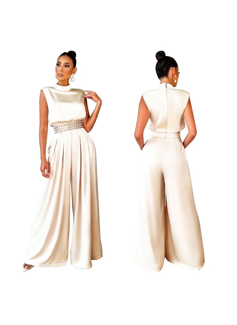 2022 Fashion High Neck Sleeveless Jumpsuit for Women Champagne