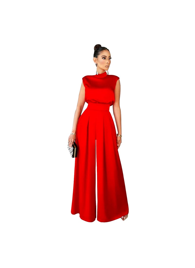 2022 Fashion High Neck Sleeveless Jumpsuit for Women Red