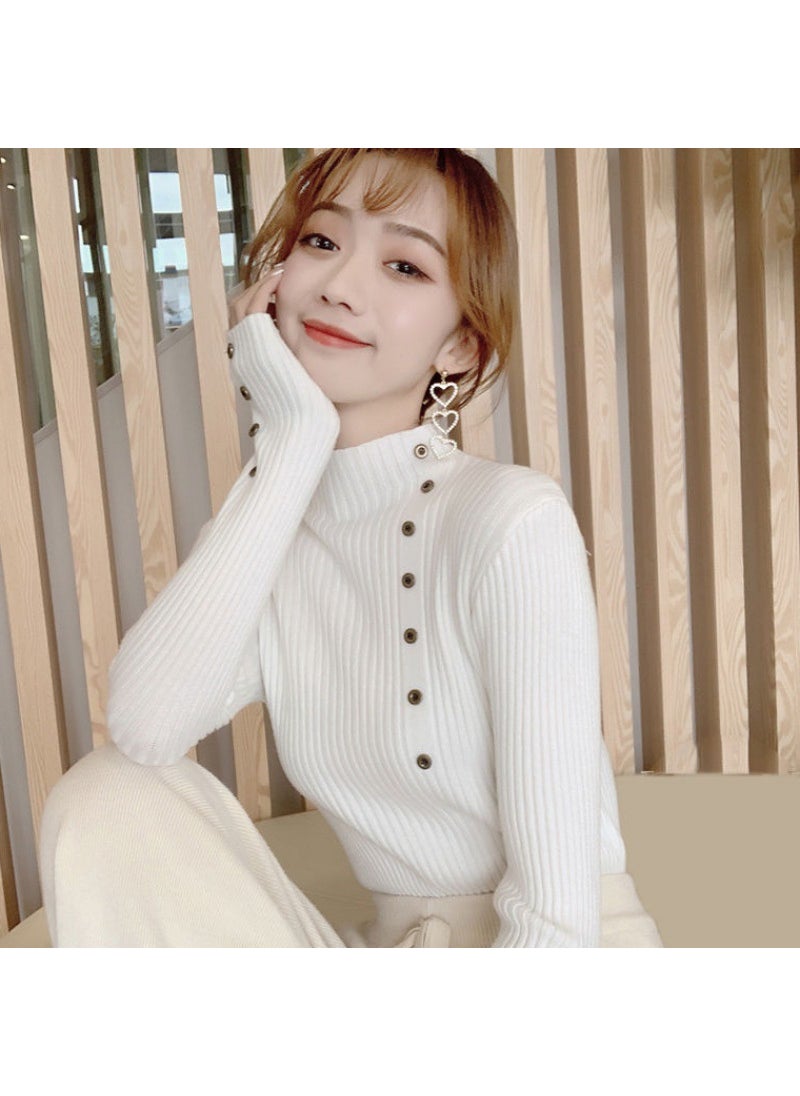 Sweater womens white half turtleneck sweater womens warm 2023 new slim-fit long sleeve bottoming pullover top fashion Apricot