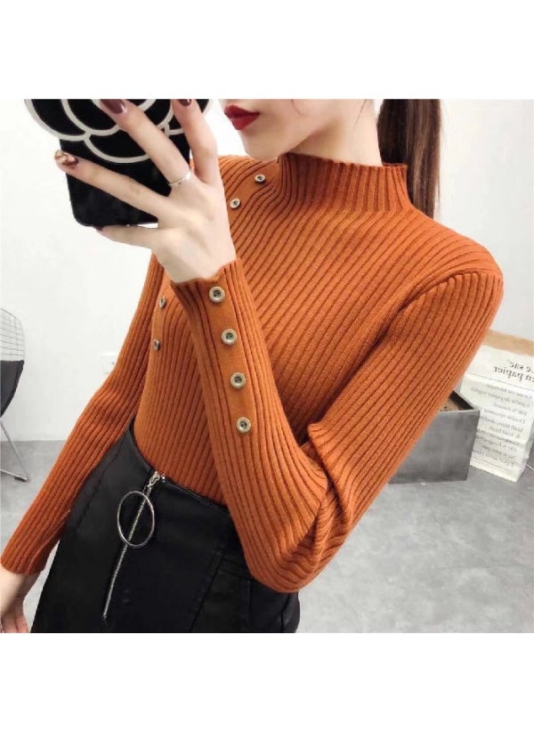 Sweater womens white half turtleneck sweater womens warm 2023 new slim-fit long sleeve bottoming pullover top fashion Purplish red