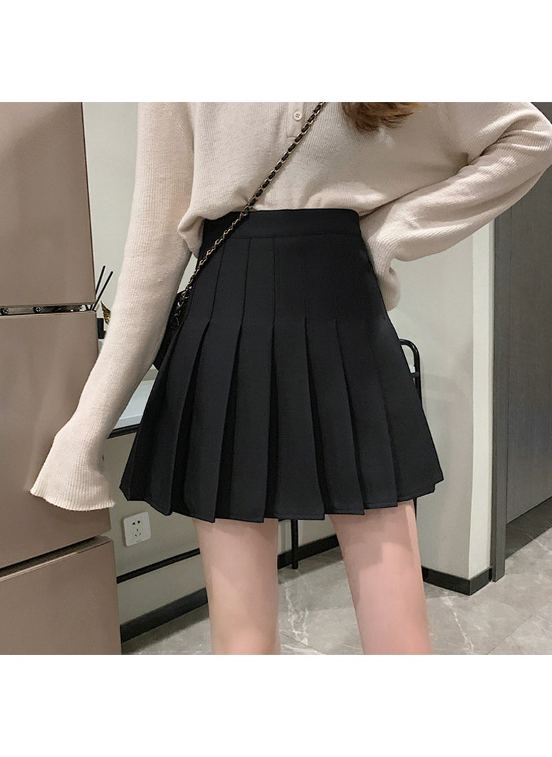 2023 Pleated High Waist A-Line Skirt Black