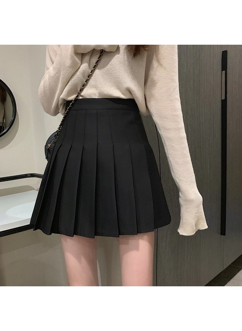 2023 Pleated High Waist A-Line Skirt Black