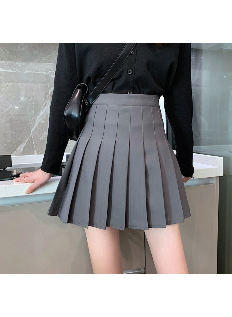 2023 Pleated High Waist A-Line Skirt Light gray