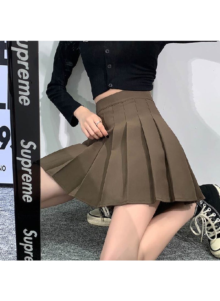 2023 Pleated High Waist A-Line Skirt Deep khaki