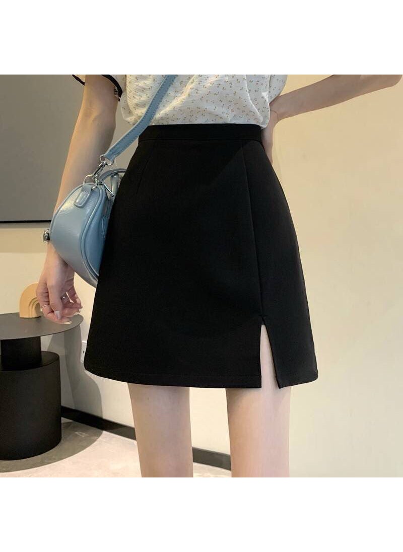 New A-Line Casual Business Skirt High-Waist Slimming Coffee Color With Slit Black (lined)