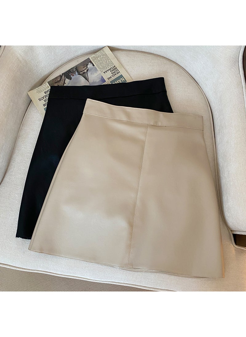 Spring Autumn Black Mini Skirt Camel