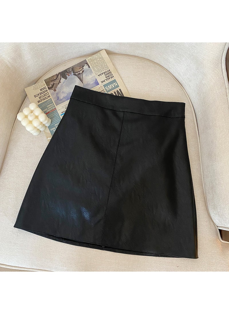 Spring Autumn Black Mini Skirt Camel