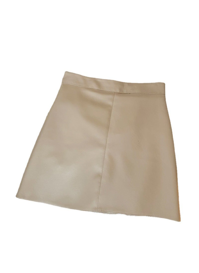 Spring Autumn Black Mini Skirt Camel