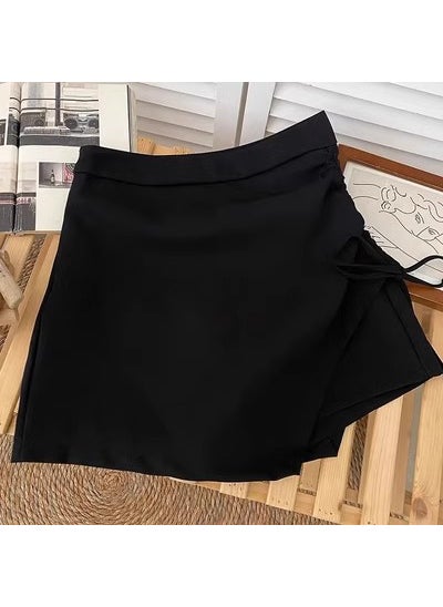 2023 Autumn High Waist Pleated A-Line Skirt Black (lined)