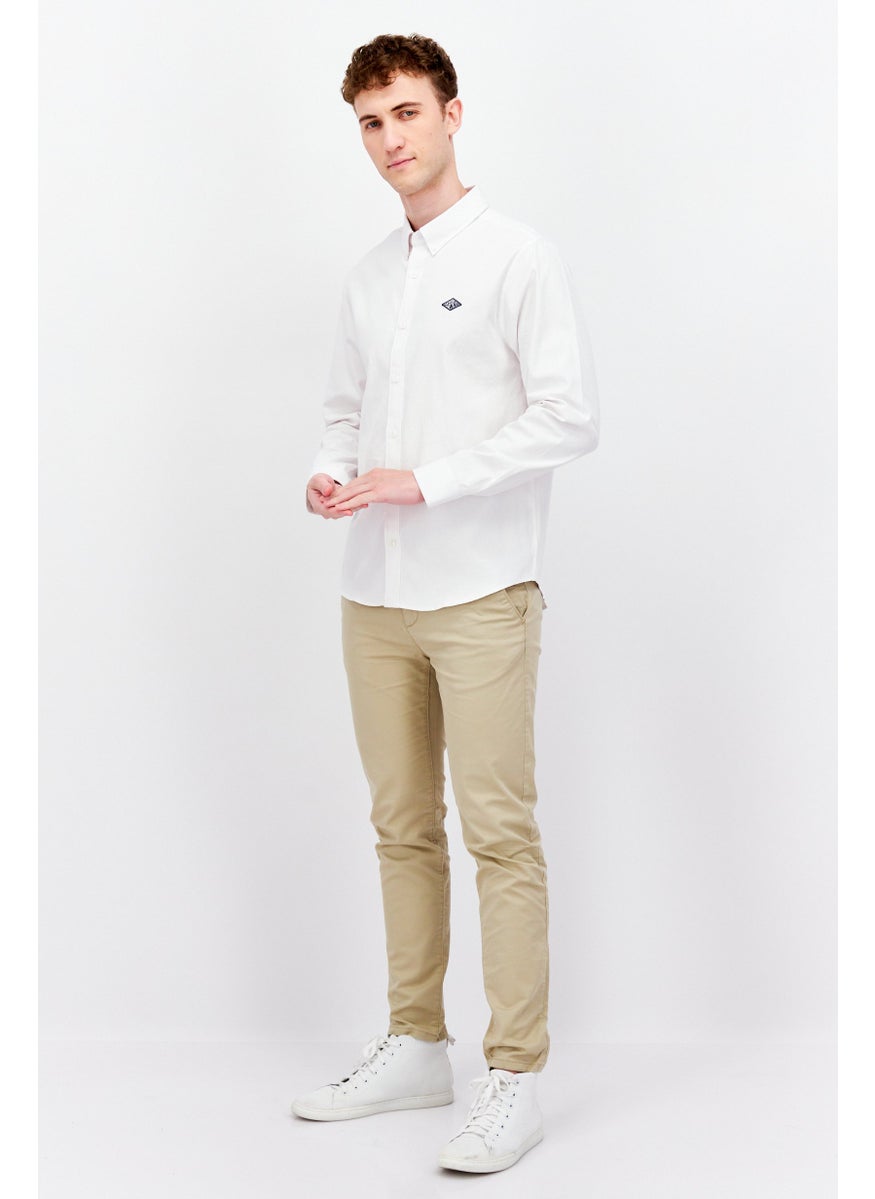 Men Regular Fit Long Sleeves Brand Logo Casual Shirt, Pink