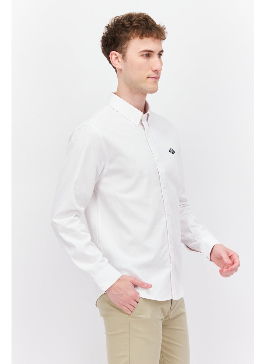 Men Regular Fit Long Sleeves Brand Logo Casual Shirt, Pink