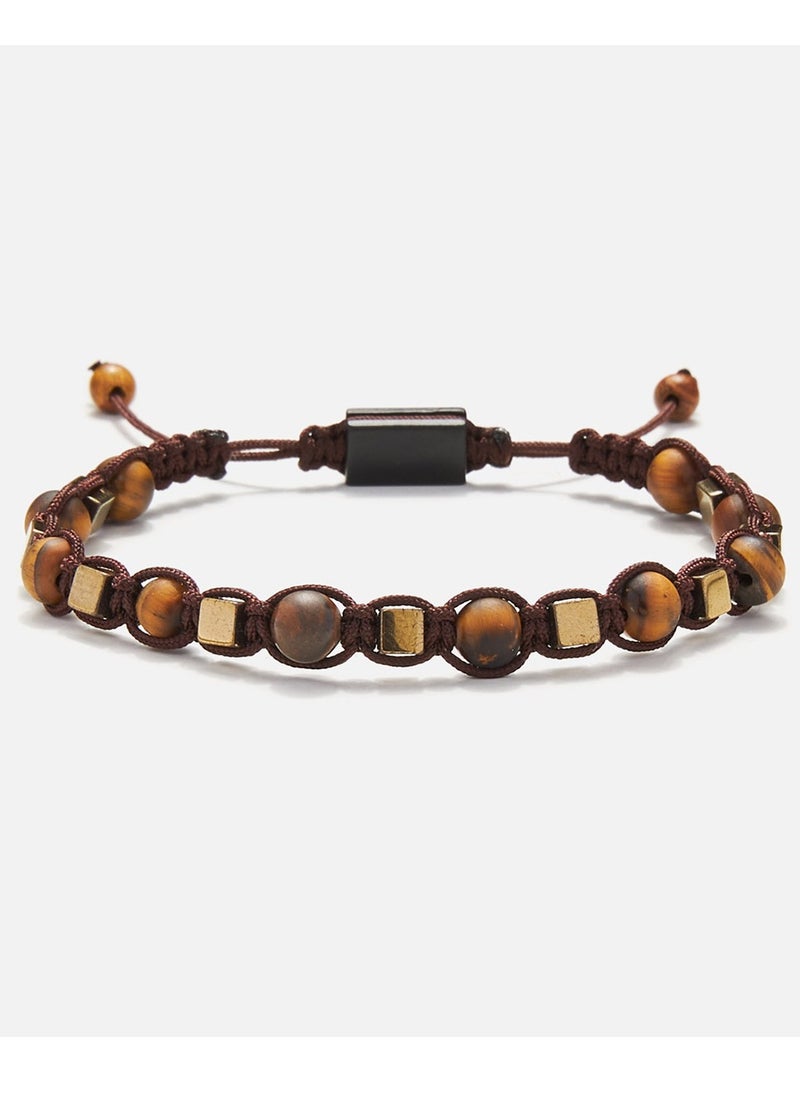 Handmade Adjustable Beaded Bracelet for Men with Knitted Design & Matte Brown Tiger’s Eye