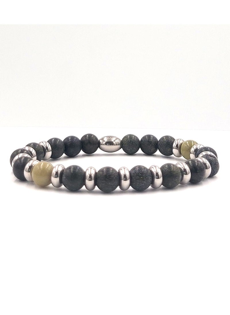 Handmade Beaded Bracelet for Men with Matte Green Agate & Hematite Grommet