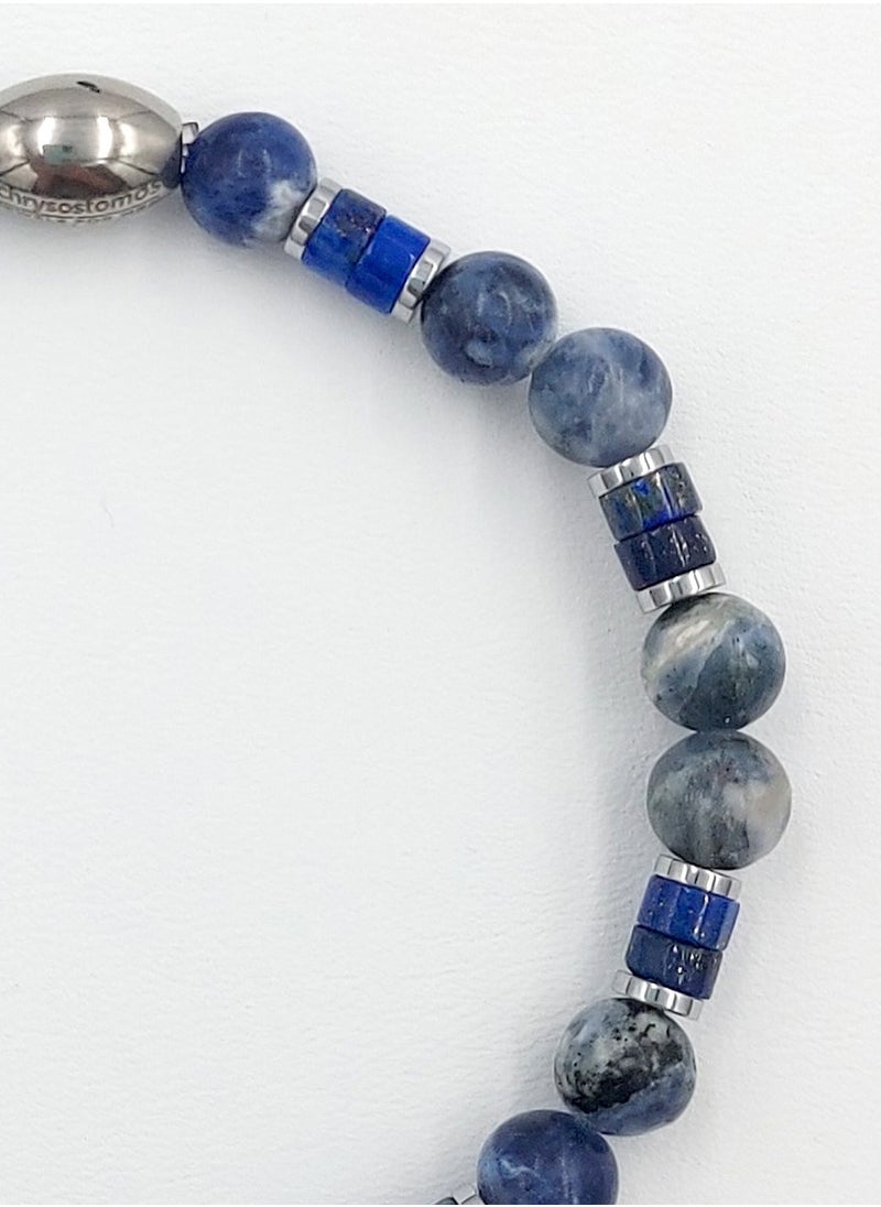 Handmade Beaded Bracelet for Men with Natural Blue Sodalite Mineral Stones