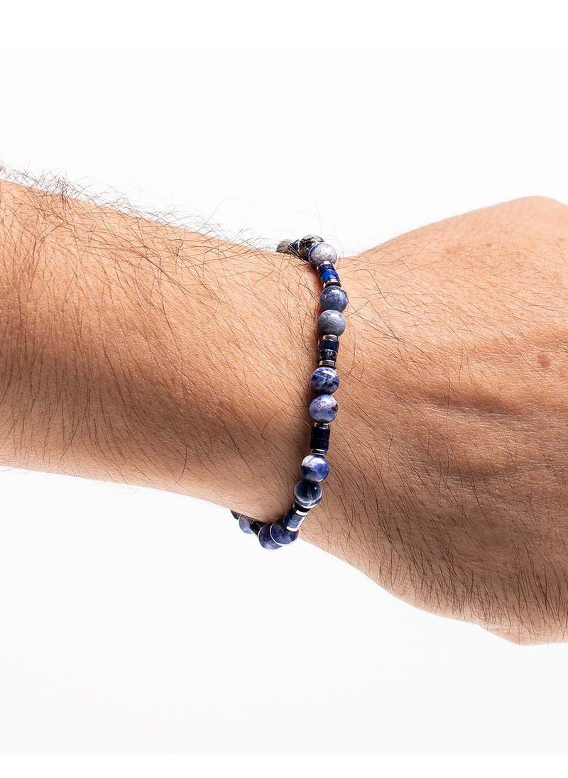 Handmade Beaded Bracelet for Men with Natural Blue Sodalite Mineral Stones