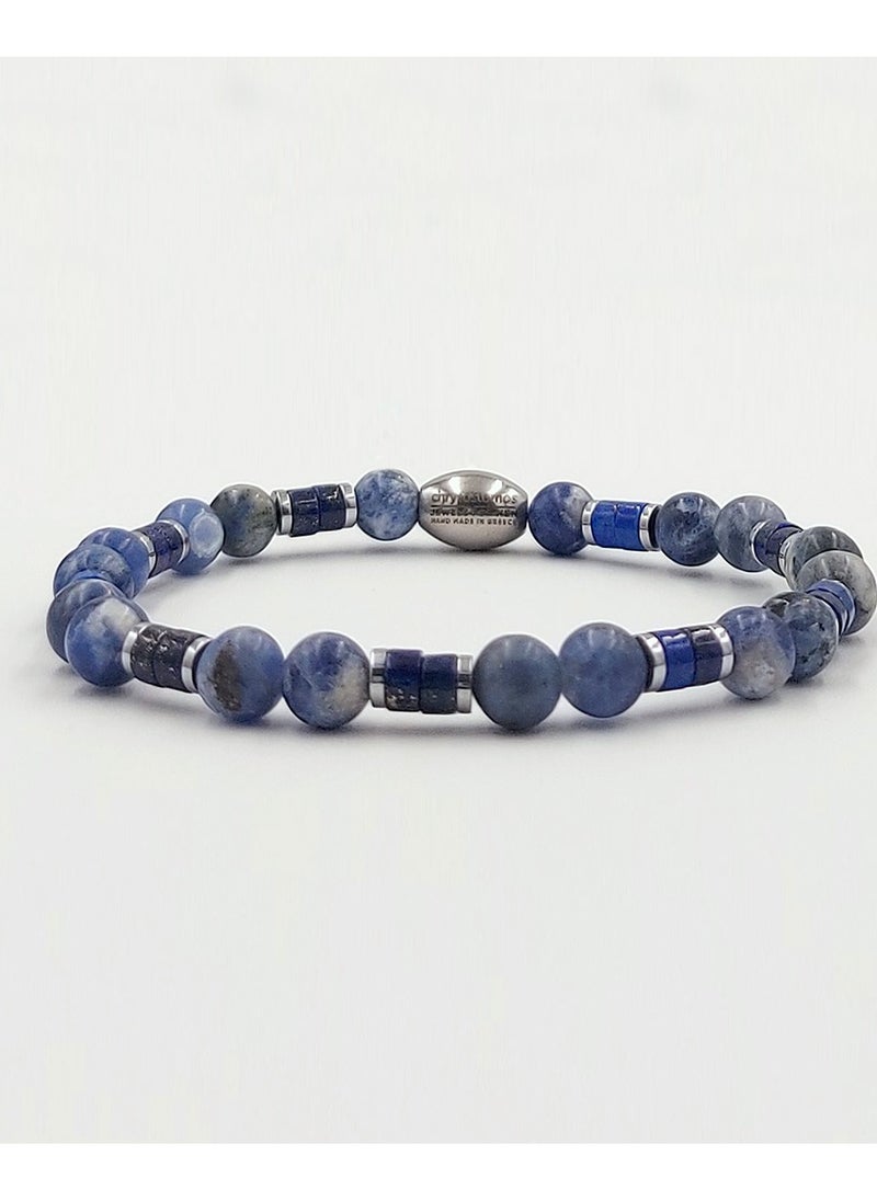 Handmade Beaded Bracelet for Men with Natural Blue Sodalite Mineral Stones