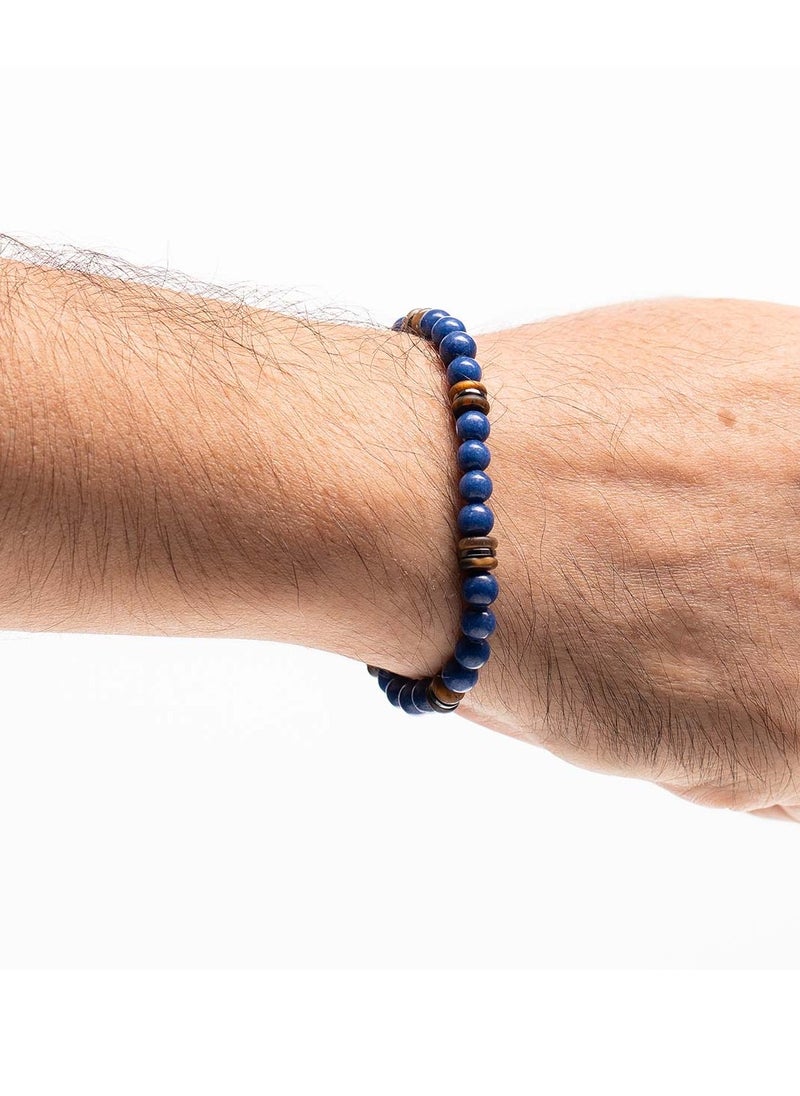 Handmade Beaded Bracelet for Men with Natural Blue Agate Mineral Stones