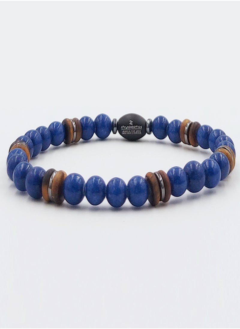 Handmade Beaded Bracelet for Men with Natural Blue Agate Mineral Stones