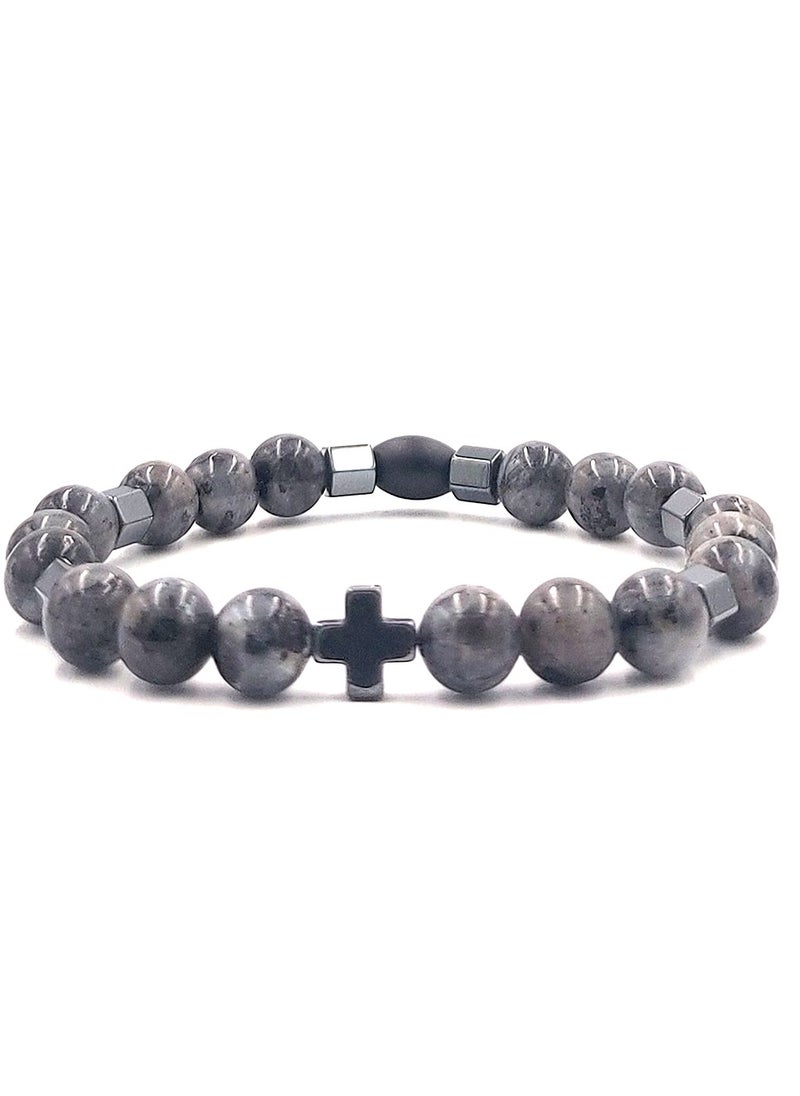 Handmade Beaded Bracelet for Men with Natural Grey Polished Agate