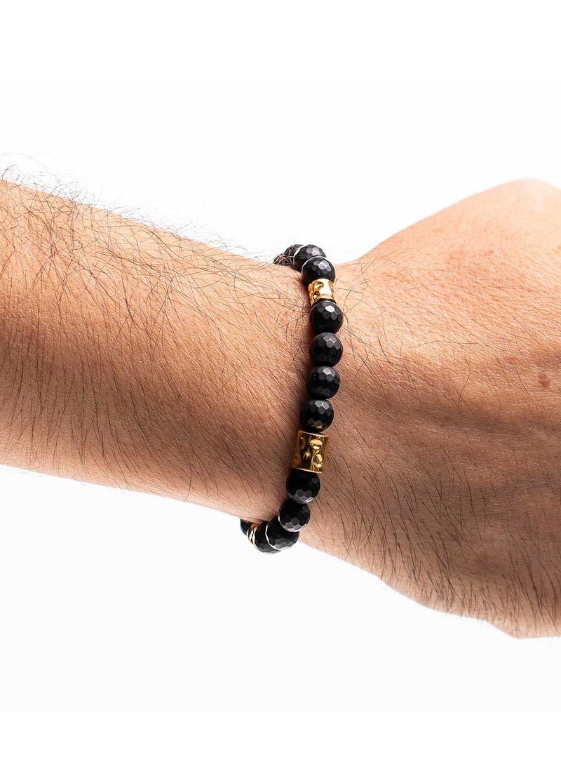 Handmade Beaded Bracelet for Men with Natural Onyx Mineral Stones & Golden Elements