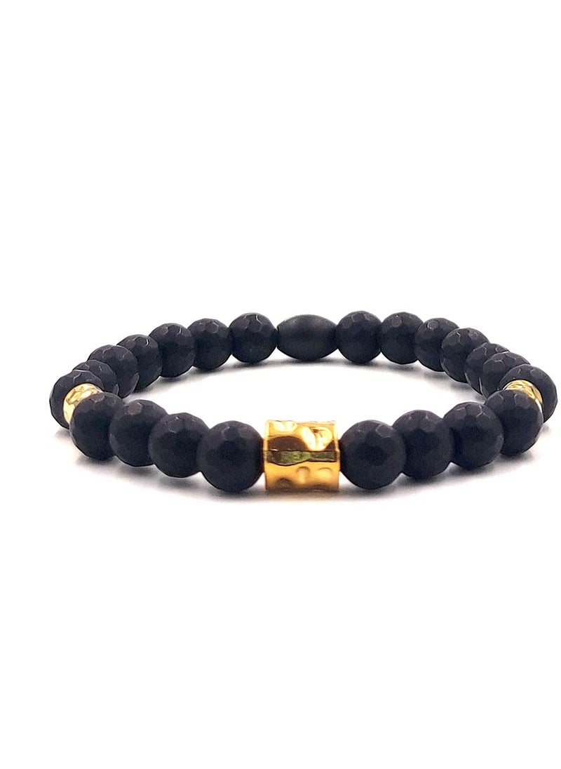 Handmade Beaded Bracelet for Men with Natural Onyx Mineral Stones & Golden Elements